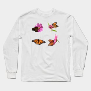 A Garden of Monarch Butterflies on Milkweed and Cosmos Flowers Long Sleeve T-Shirt